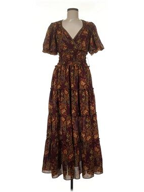 NWT Max Studio Medium Burgundy Floral Tiered Maxi Dress with Smocked Waist